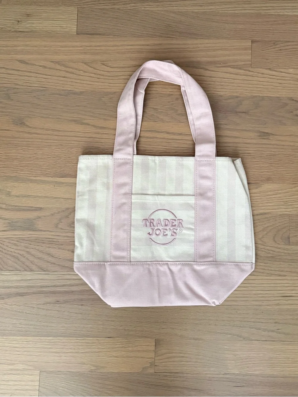 NWT Trader Joe's Mini Tote - Summer Pastel Striped - Pink & Cream - Picture 2 of 3